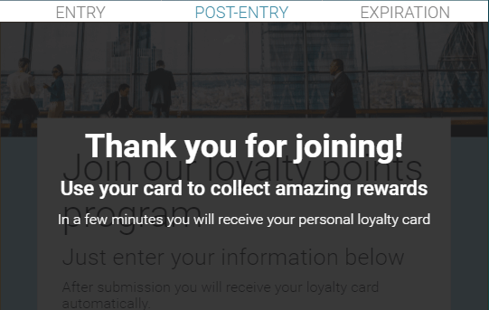 Loyalty Registration Post-Entry Message