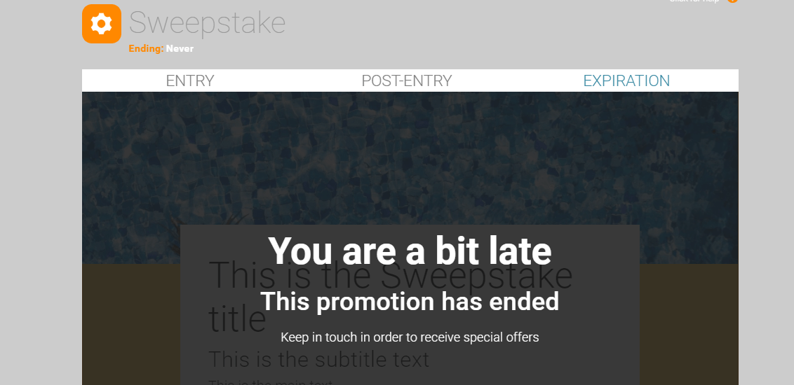 Sweepstake Expiration Message